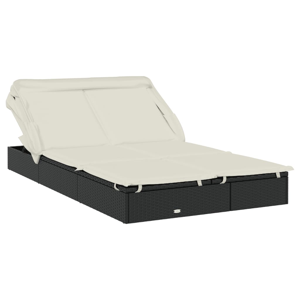 vidaXL Ξαπλώστρα 2 Ατόμων Πτυσ. Οροφή Μαύρη 213x118x97 εκ Συνθ. Ρατάν