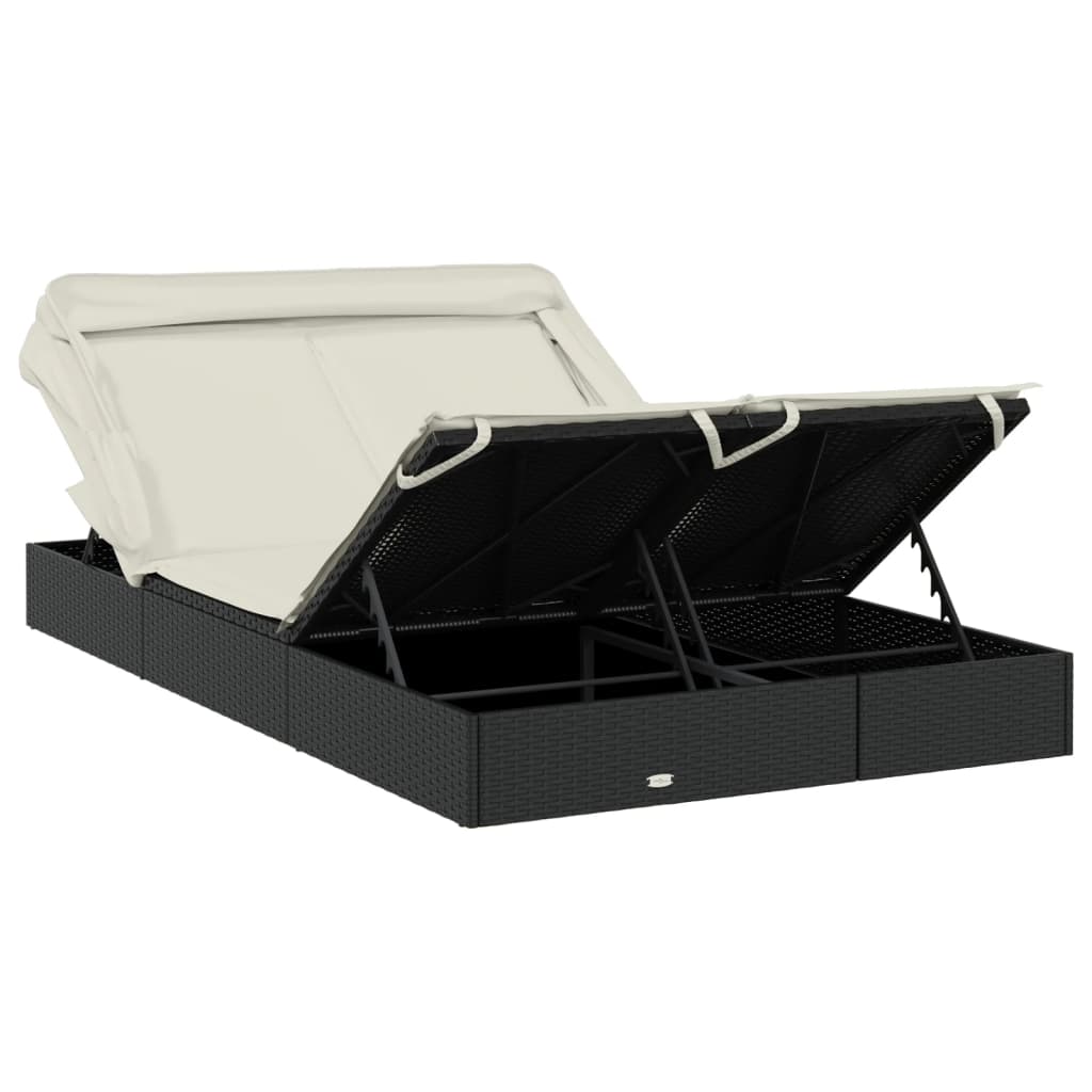 vidaXL Ξαπλώστρα 2 Ατόμων Πτυσ. Οροφή Μαύρη 213x118x97 εκ Συνθ. Ρατάν