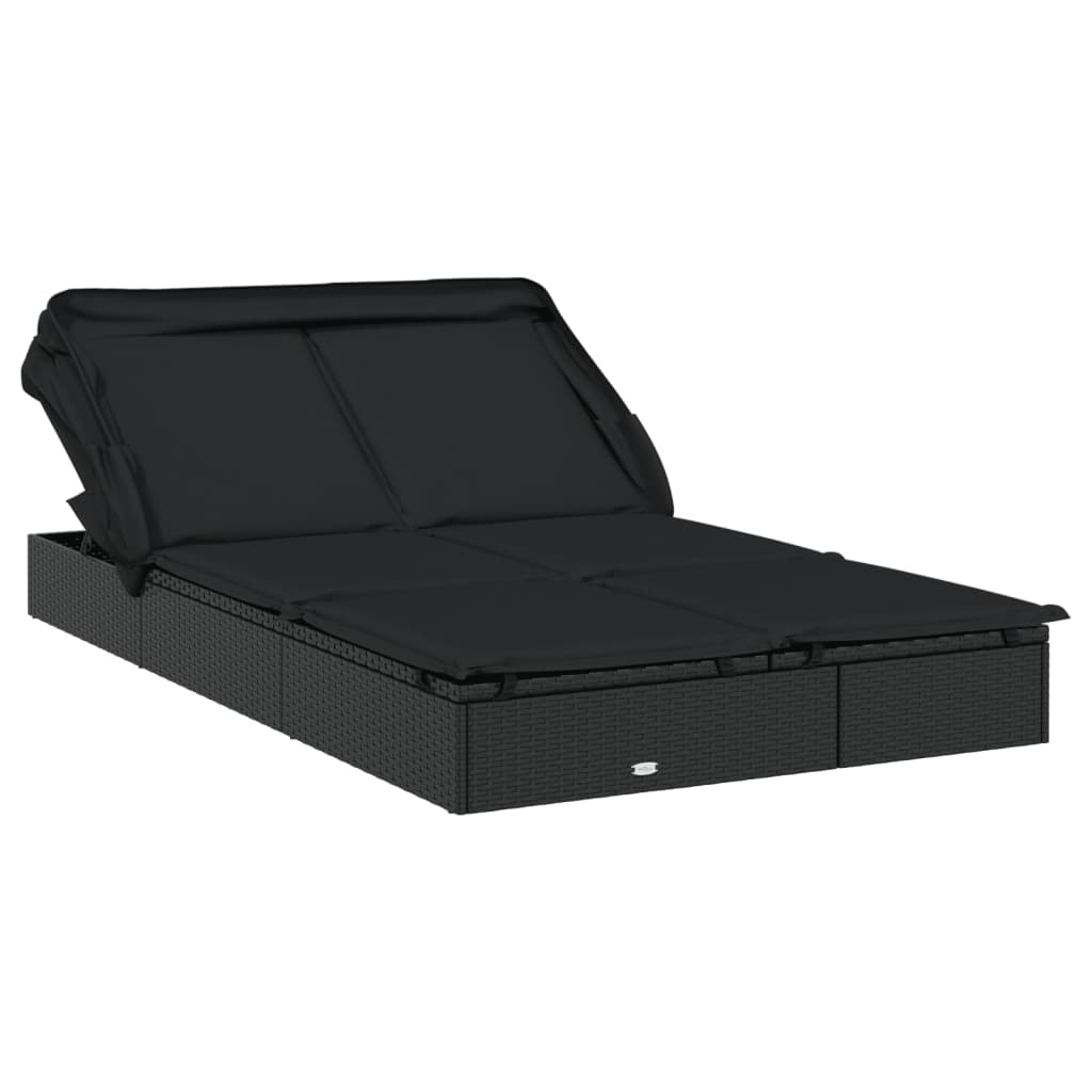 vidaXL Ξαπλώστρα 2 Ατόμων Πτυσ. Οροφή Μαύρη 213x118x97 εκ Συνθ. Ρατάν