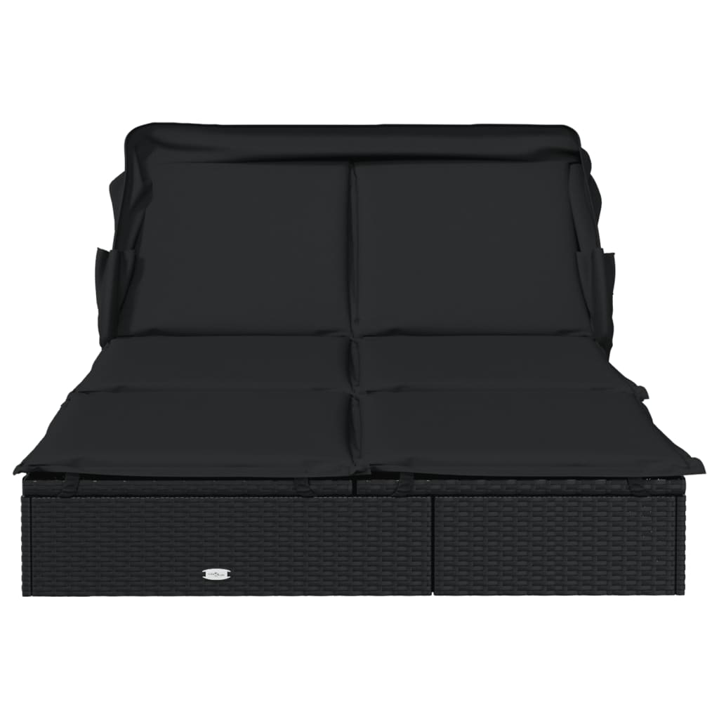 vidaXL Ξαπλώστρα 2 Ατόμων Πτυσ. Οροφή Μαύρη 213x118x97 εκ Συνθ. Ρατάν