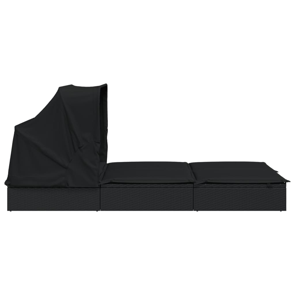 vidaXL Ξαπλώστρα 2 Ατόμων Πτυσ. Οροφή Μαύρη 213x118x97 εκ Συνθ. Ρατάν