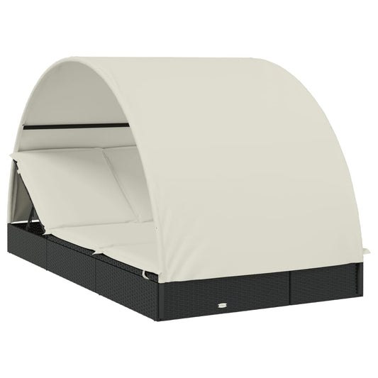 vidaXL Ξαπλώστρα 2 Ατόμων Στρογγ Οροφή Μαύρη 211x111x140εκ Συνθ. Ρατάν
