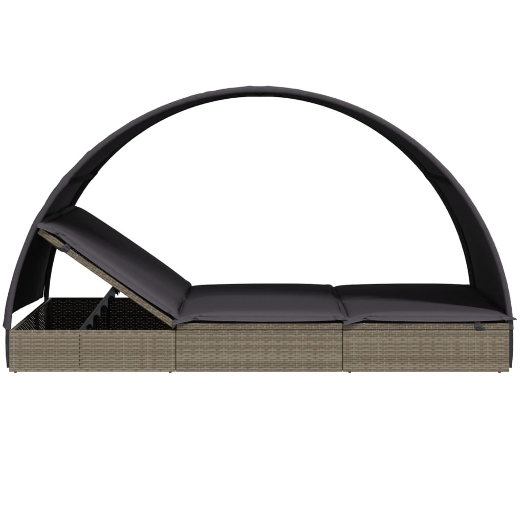 vidaXL Ξαπλώστρα 2 Ατόμων Στρογγ. Οροφή Γκρι 211x112x140εκ Συνθ. Ρατάν