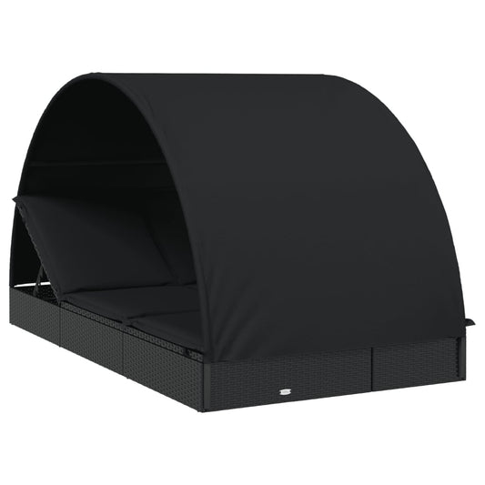 vidaXL Ξαπλώστρα 2 Ατόμων Στρογγ Οροφή Μαύρη 211x112x140εκ Συνθ. Ρατάν