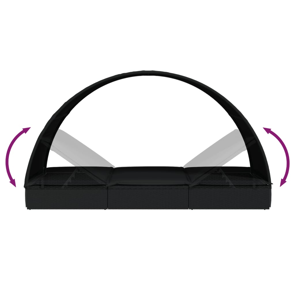 vidaXL Ξαπλώστρα 2 Ατόμων Στρογγ Οροφή Μαύρη 211x112x140εκ Συνθ. Ρατάν