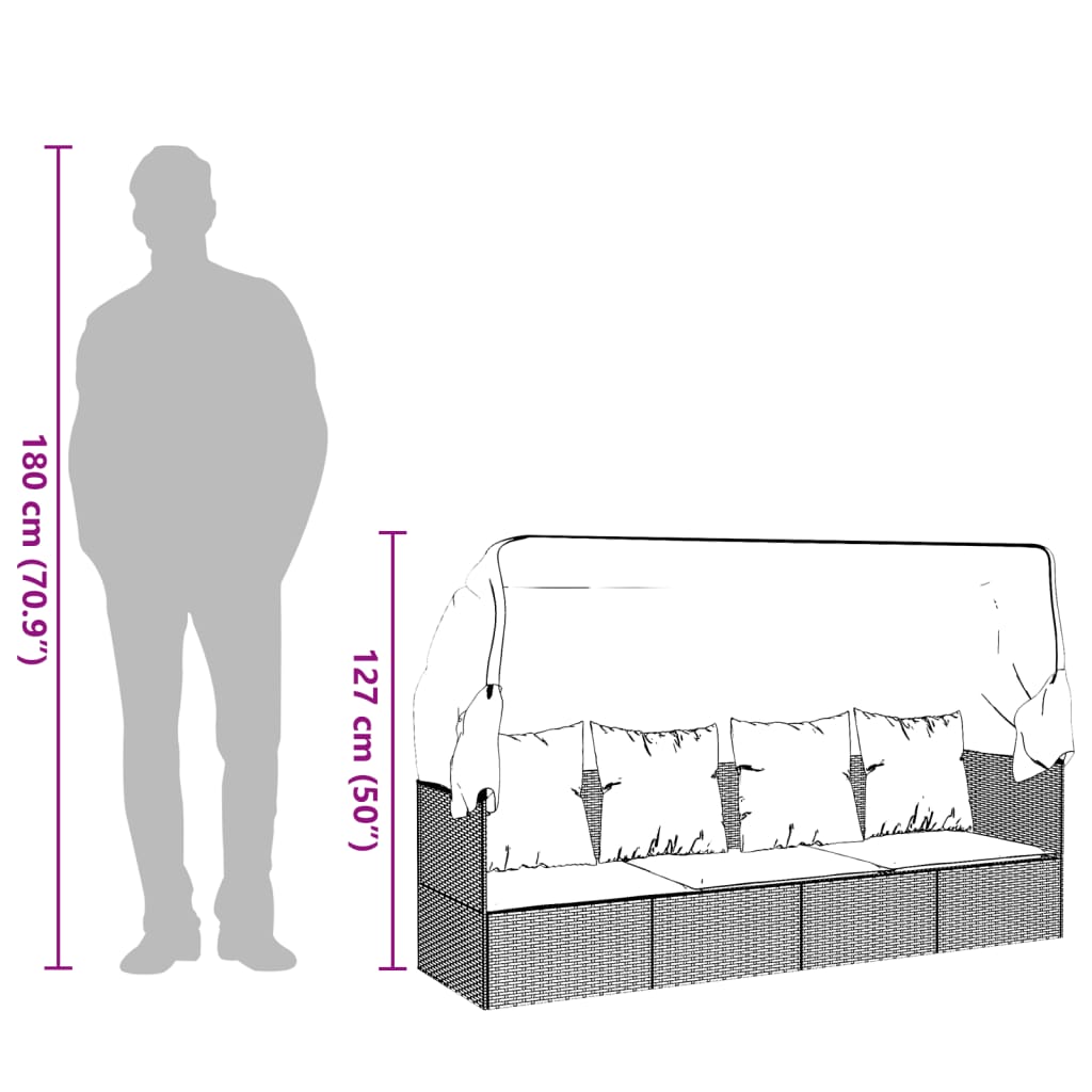 vidaXL Καναπές Εξ. Χώρου Γκρι Συνθετικό Ρατάν με Οροφή & Μαξιλάρια