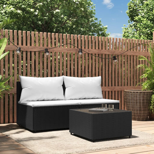 vidaXL Σαλόνι Κήπου Σετ 3 Τεμαχίων Μαύρο Συνθετικό Ρατάν με Μαξιλάρια