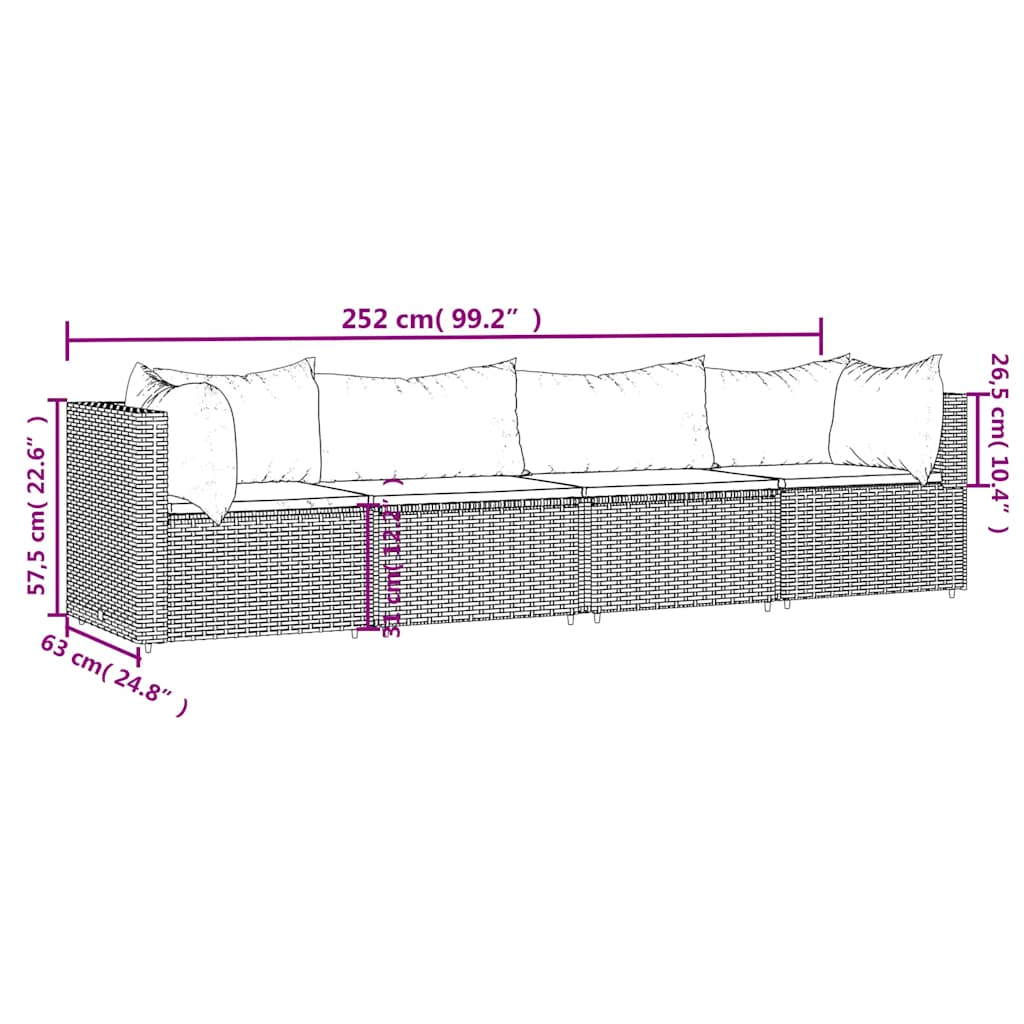 vidaXL Σαλόνι Κήπου 4 Τεμαχίων Γκρι Συνθετικό Ρατάν με Μαξιλάρια