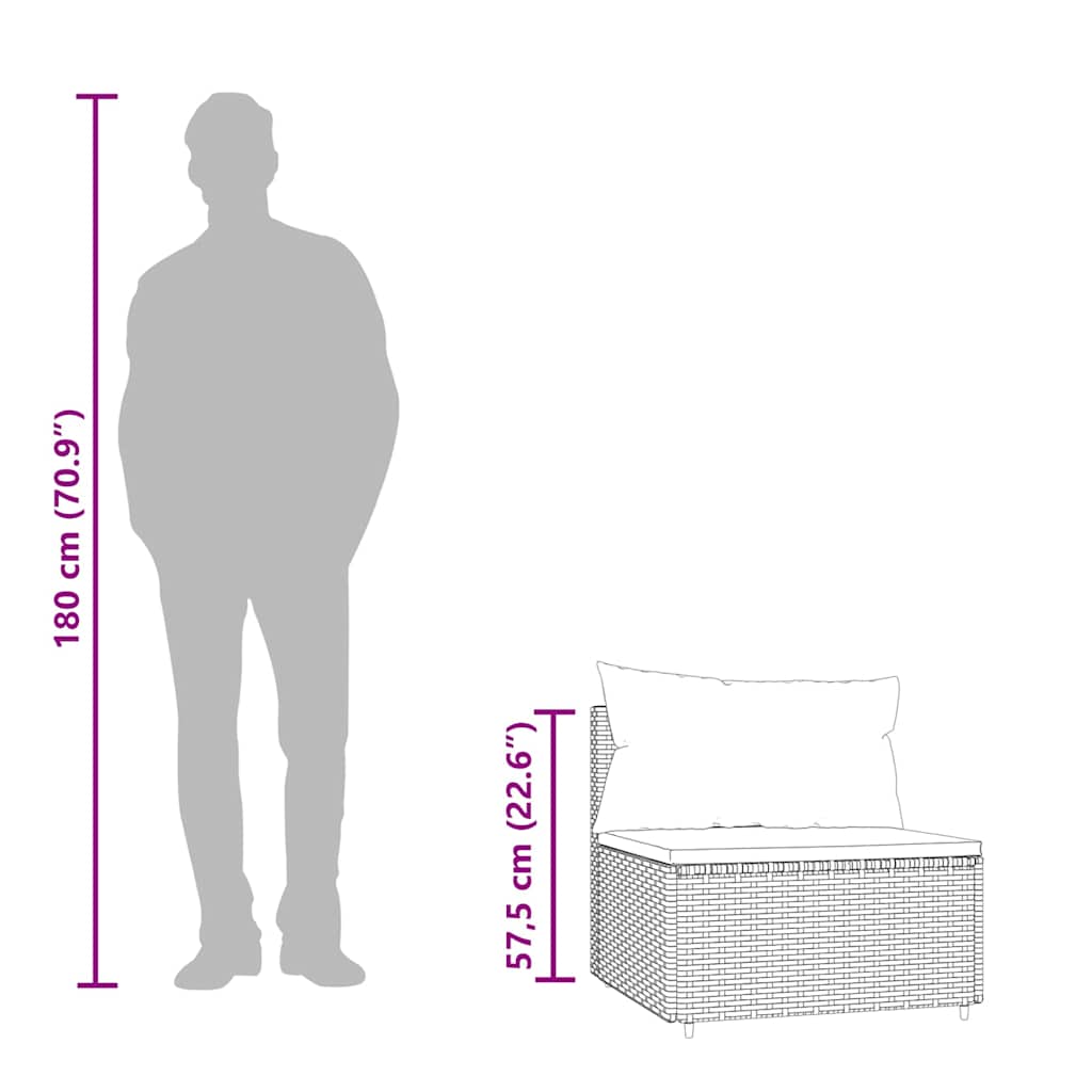 vidaXL Καναπέδες Κήπου Μεσαίοι με Μαξιλάρια Γκρι από Συνθετικό Ρατάν