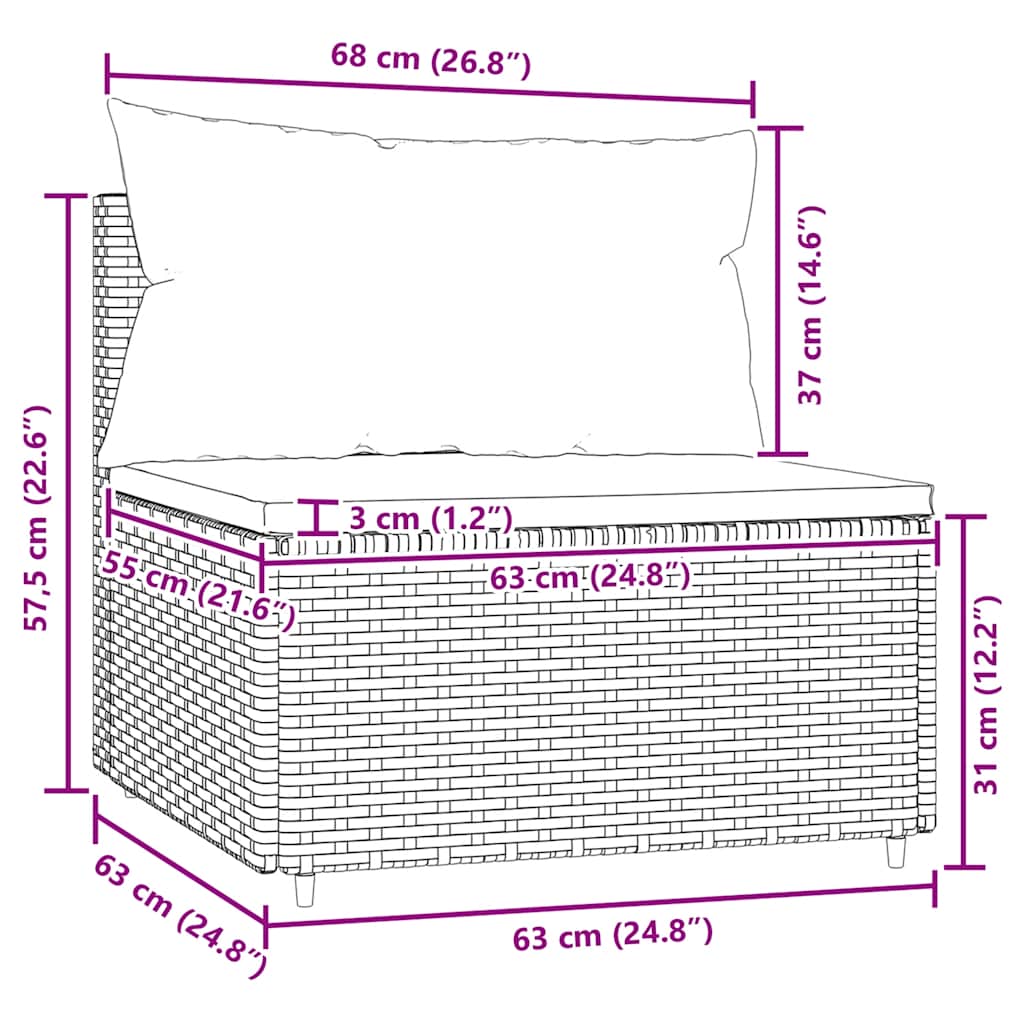 vidaXL Καναπέδες Κήπου Μεσαίοι με Μαξιλάρια Μαύρο από Συνθετικό Ρατάν