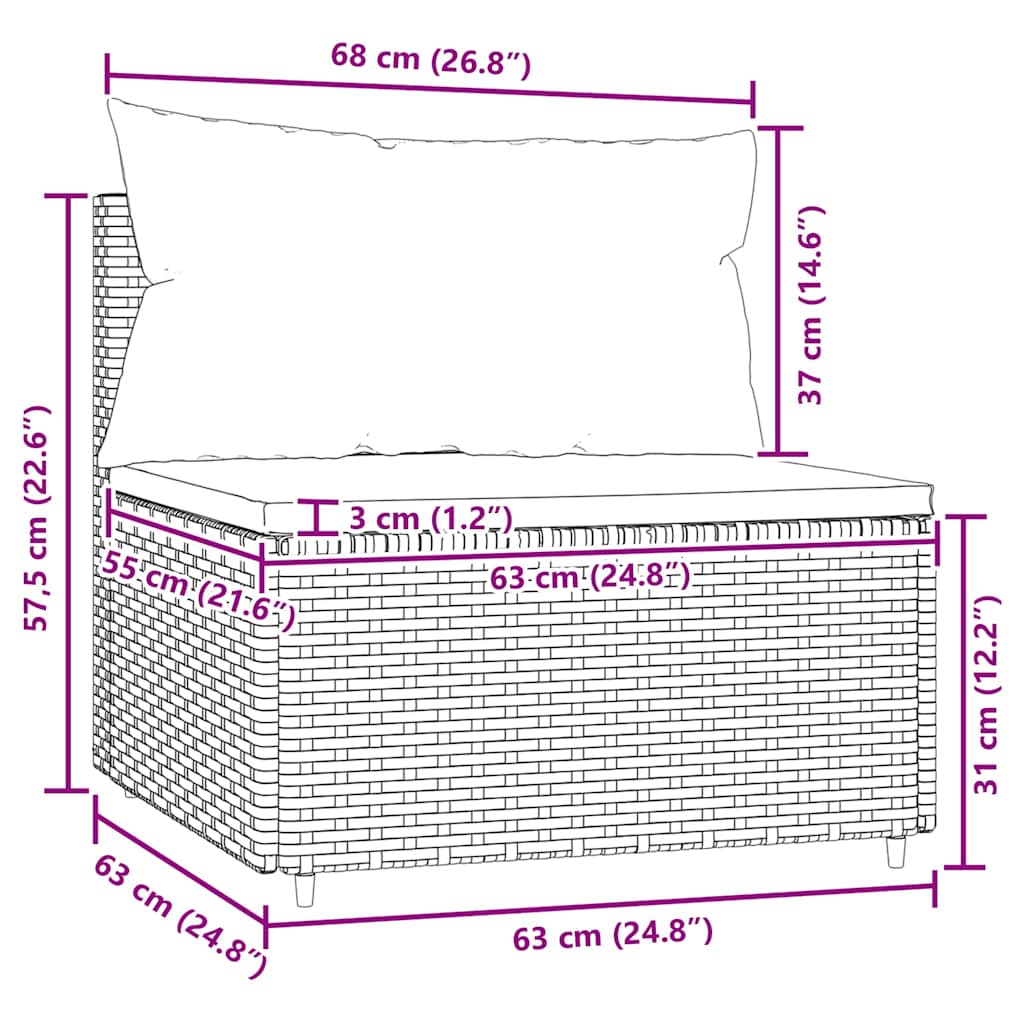 vidaXL Καναπέδες Κήπου Μεσαίοι με Μαξιλάρια Γκρι από Συνθετικό Ρατάν