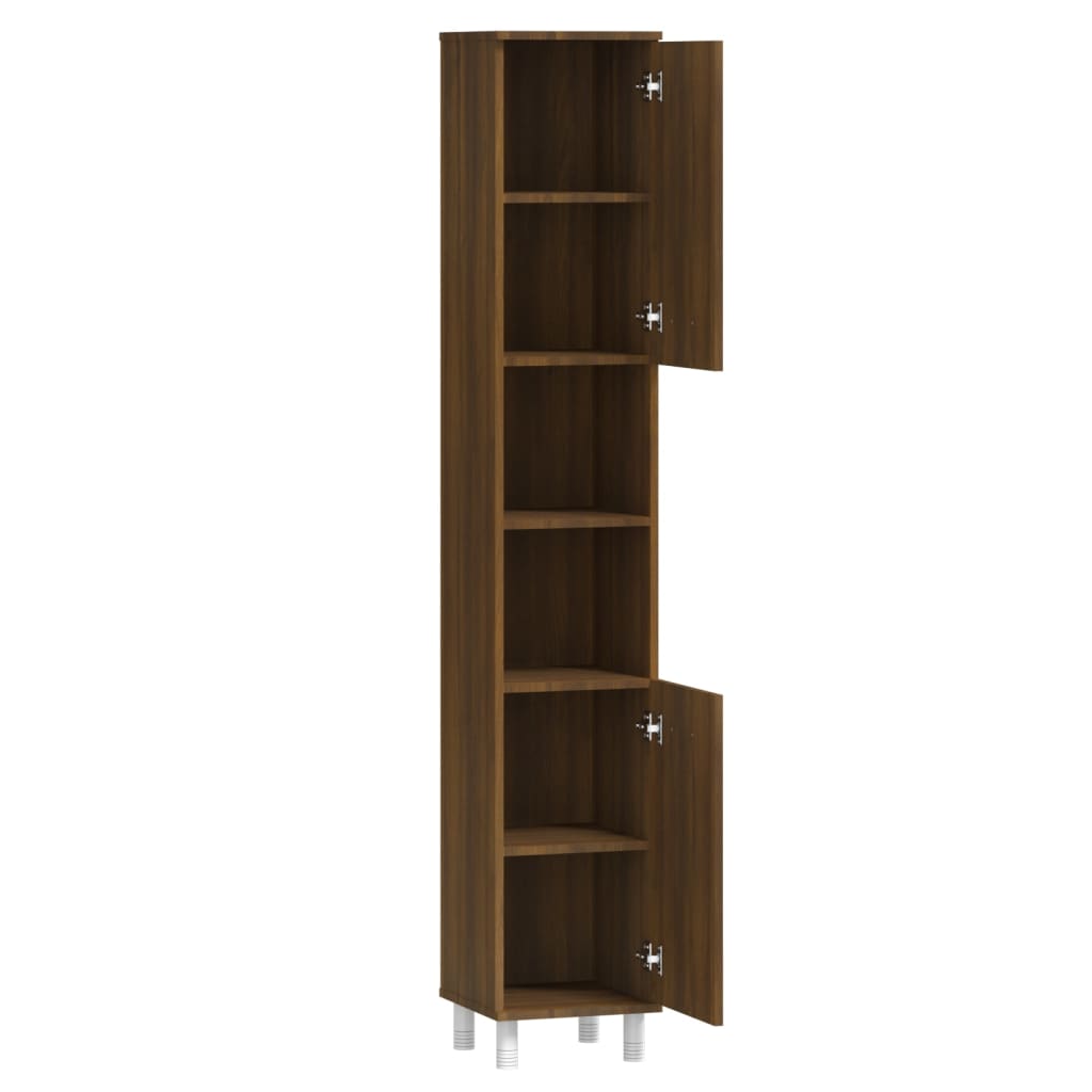 vidaXL Ντουλάπι Μπάνιου Καφέ Δρυς 30x30x179 εκ. Επεξεργασμένο Ξύλο