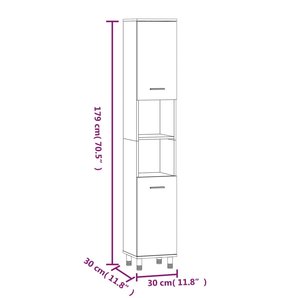 vidaXL Ντουλάπι Μπάνιου Καφέ Δρυς 30x30x179 εκ. Επεξεργασμένο Ξύλο