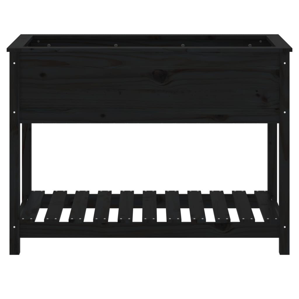 vidaXL Ζαρντινιέρα με Ράφι Μαύρη 111,5x54x81 εκ. Μασίφ Ξύλο Πεύκου