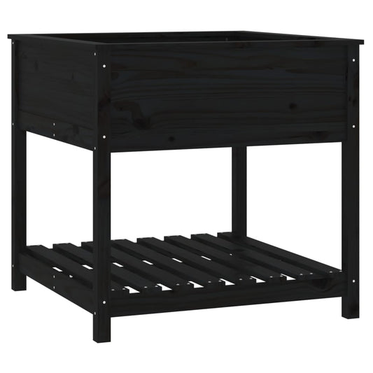 vidaXL Ζαρντινιέρα με Ράφι Μαύρη 82,5x82,5x81 εκ. Μασίφ Ξύλο Πεύκου