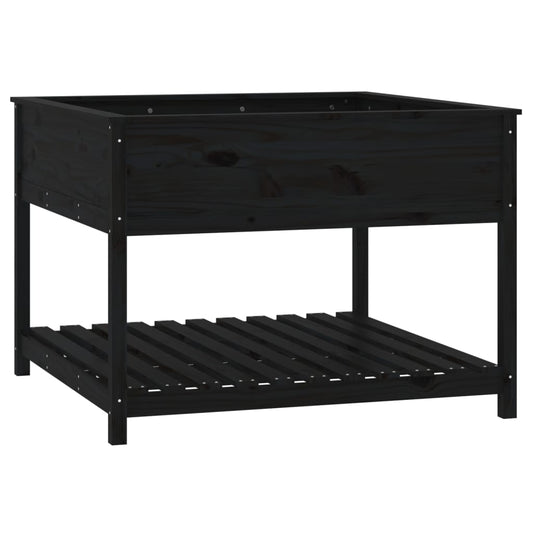vidaXL Ζαρντινιέρα με Ράφι Μαύρη 111,5x111,5x81 εκ. Μασίφ Ξύλο Πεύκου