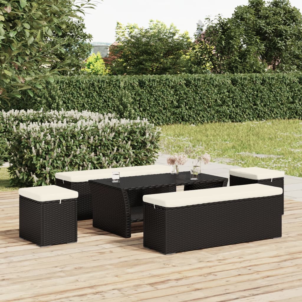vidaXL Υποπόδιο με Μαξιλάρι Μαύρο 40 x 30 x 40 εκ. από Συνθετικό Ρατάν
