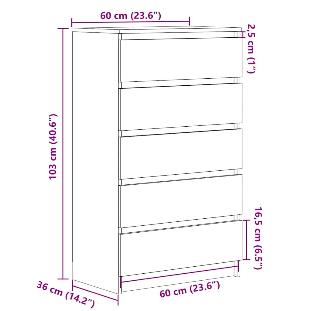 vidaXL Συρταριέρα Λευκή 60 x 36 x 103 εκ. από Επεξεργασμένο Ξύλο