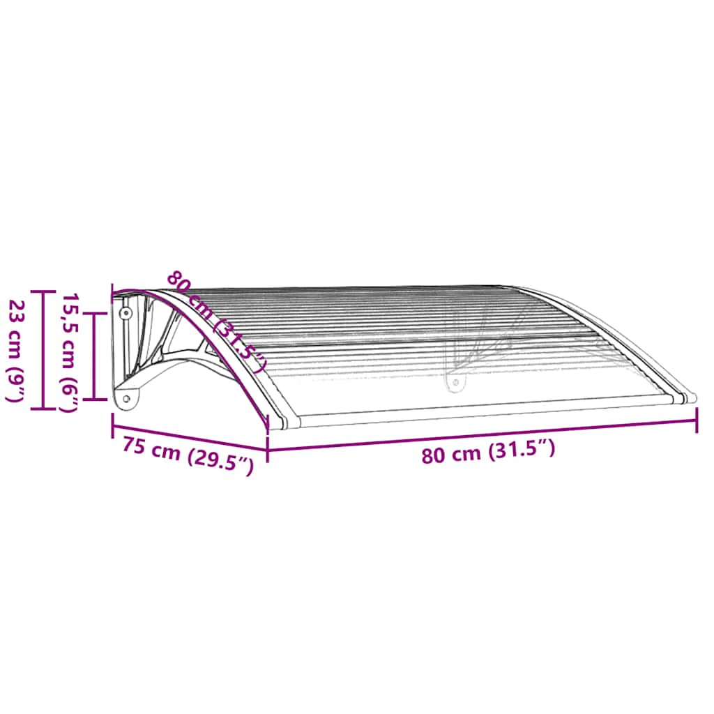 vidaXL Στέγαστρο Πόρτας Γκρι & Διαφανές 80 x 75 εκ. από Πολυκαρβονικό