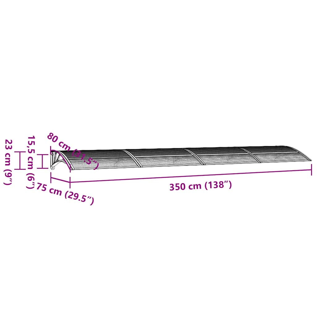vidaXL Στέγαστρο Πόρτας Μαύρο 350 x 75 εκ. από Πολυκαρβονικό