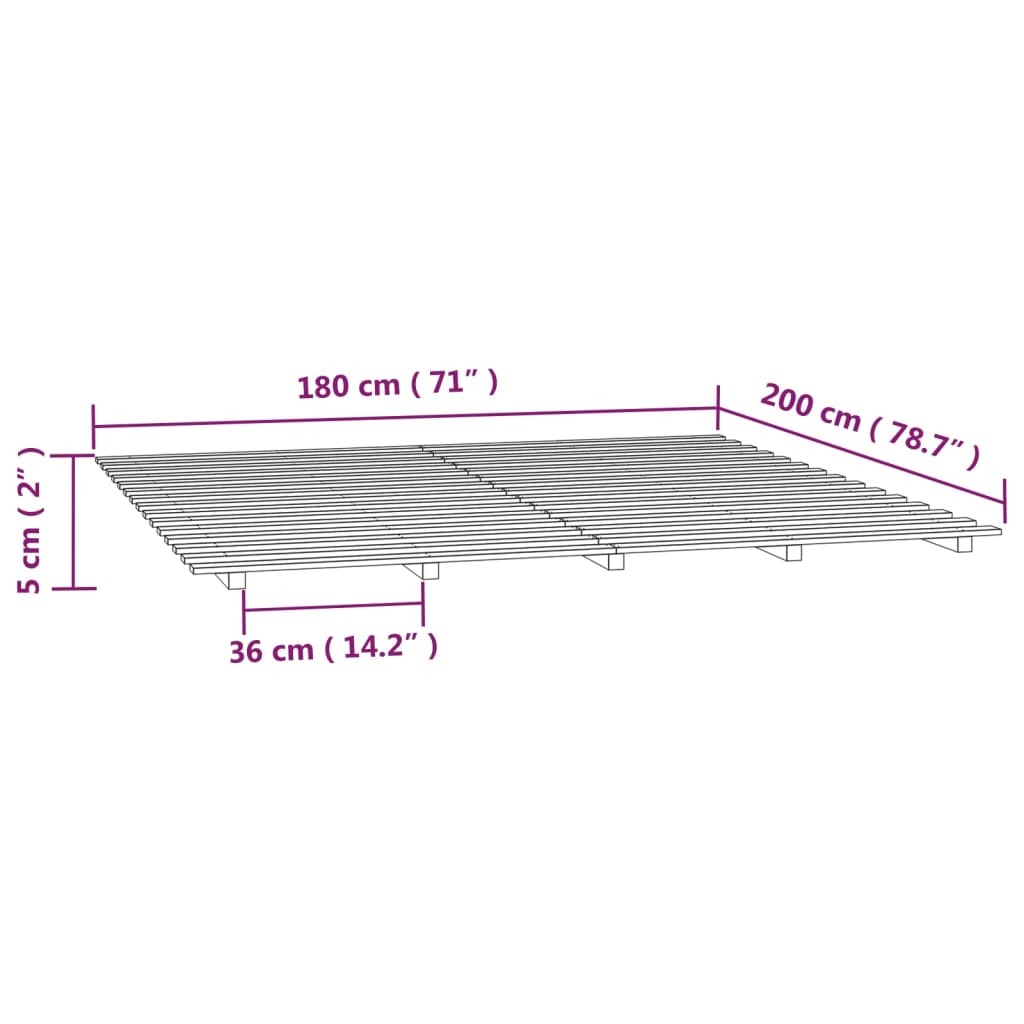 vidaXL Πλαίσιο Κρεβατιού Γκρι 180 x 200 εκ. από Μασίφ Ξύλο Πεύκου