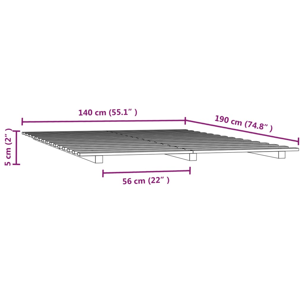 vidaXL Πλαίσιο Κρεβατιού 140 x 190 εκ. από Μασίφ Ξύλο Πεύκου