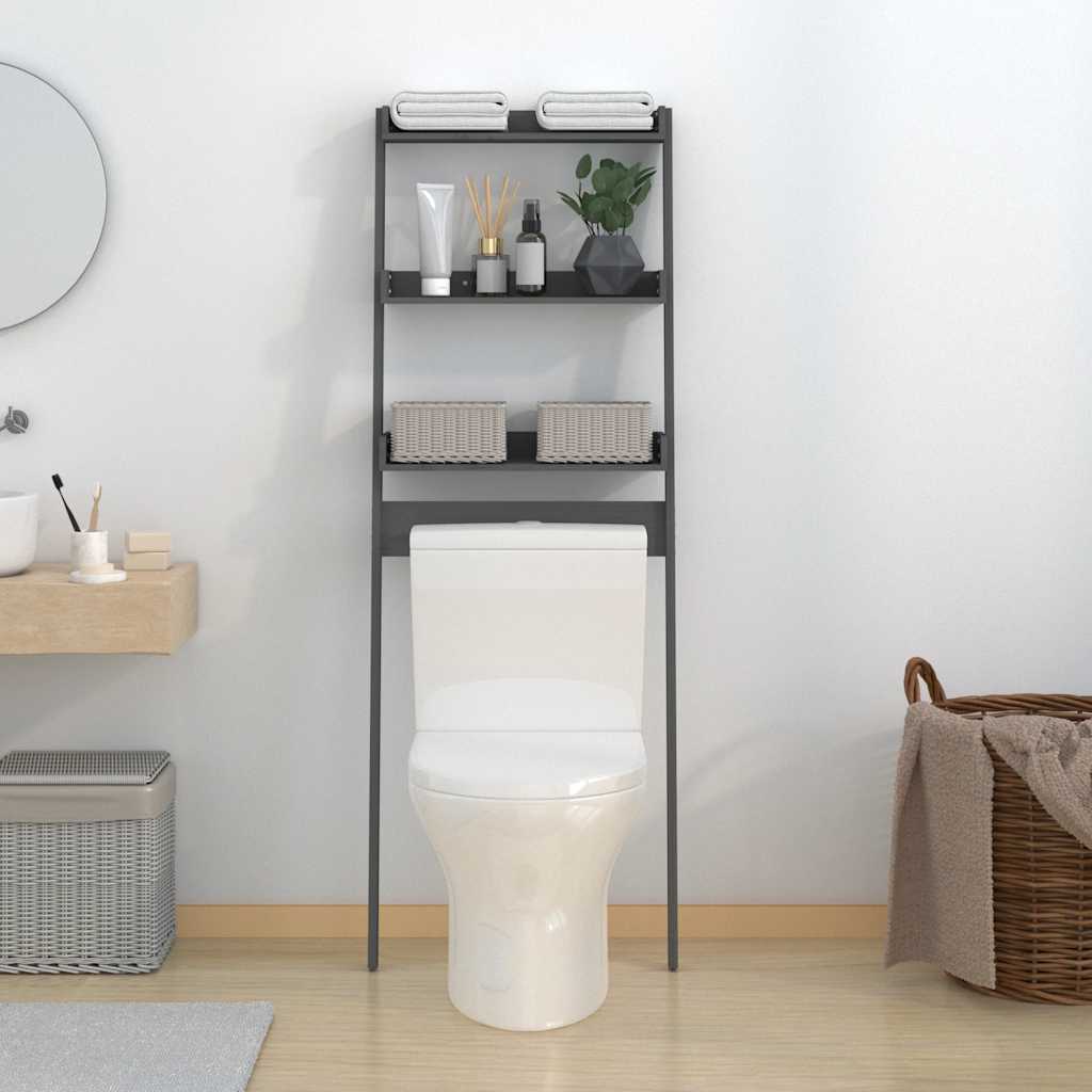 vidaXL Ραφιέρα Για Τουαλέτα Γκρι 63,5x32x179 εκ. Μασίφ Ξύλο Πεύκου