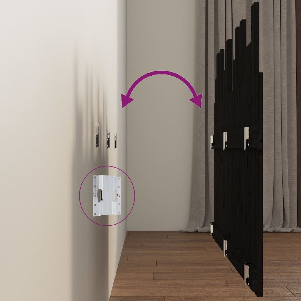 vidaXL Κεφαλάρι Τοίχου Μαύρο 127,5x3x80 εκ. από Μασίφ Ξύλο Πεύκου