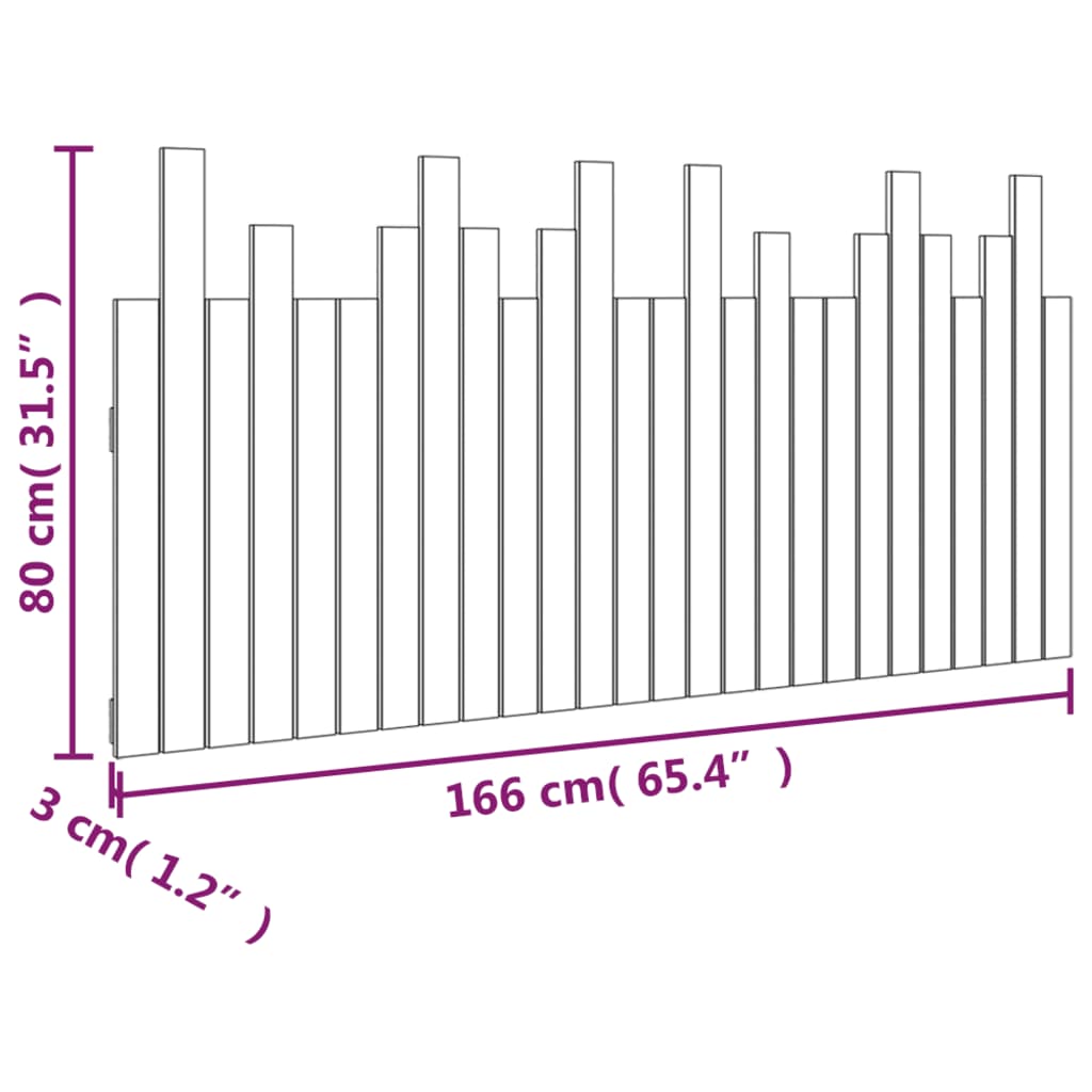 vidaXL Κεφαλάρι Τοίχου Μαύρο 166 x 3 x 80 εκ. από Μασίφ Ξύλο Πεύκου