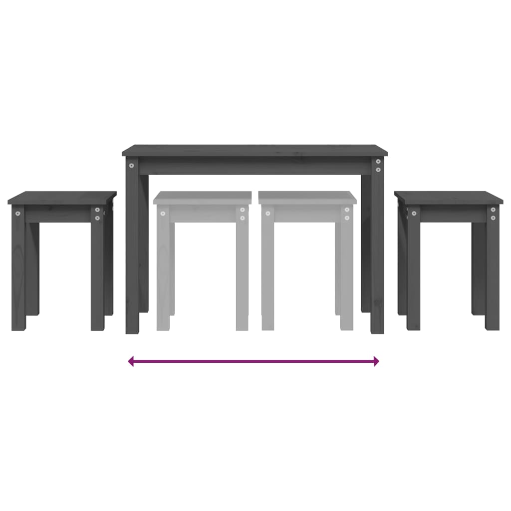 vidaXL Τραπεζάκια Ζιγκόν 3 τεμ. Γκρι από Μασίφ Ξύλο Πεύκου