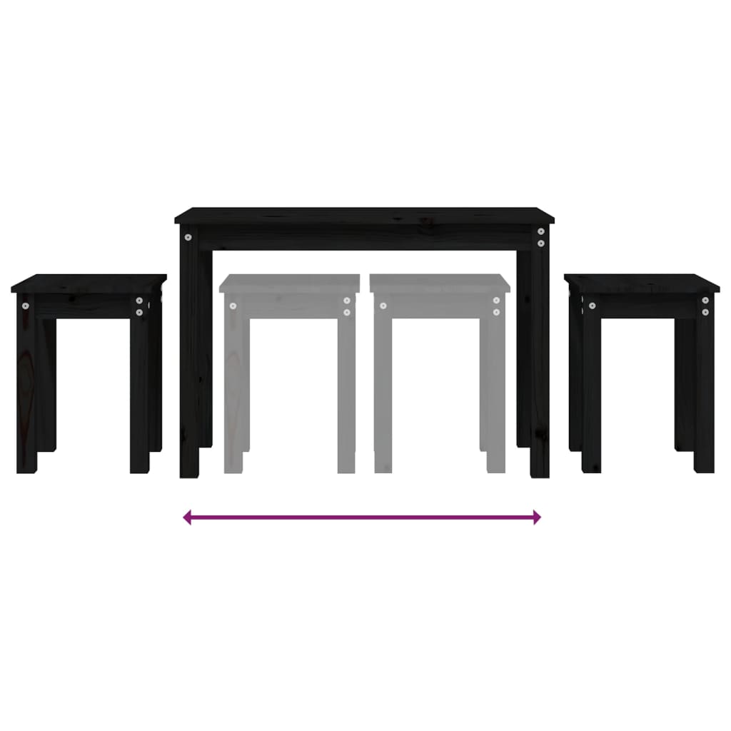 vidaXL Τραπεζάκια Ζιγκόν 3 τεμ. Μαύρα από Μασίφ Ξύλο Πεύκου