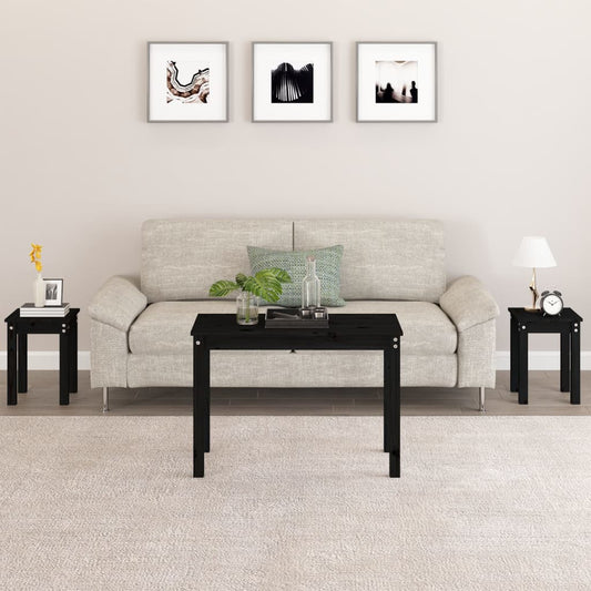 vidaXL Τραπεζάκια Ζιγκόν 3 τεμ. Μαύρα από Μασίφ Ξύλο Πεύκου