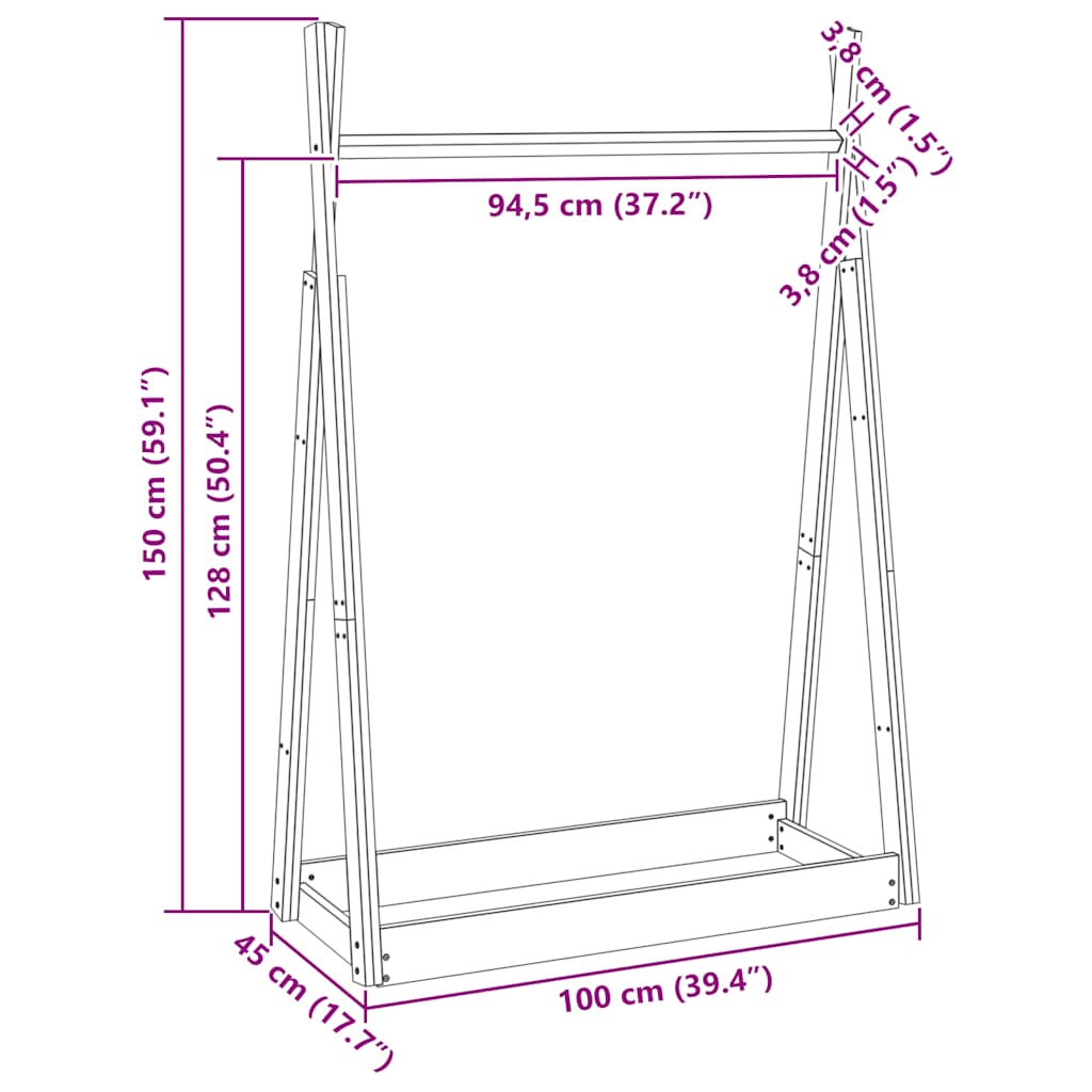 vidaXL Κρεμάστρα Ρούχων 100 x 45 x 150 εκ. από Μασίφ Ξύλο Πεύκου