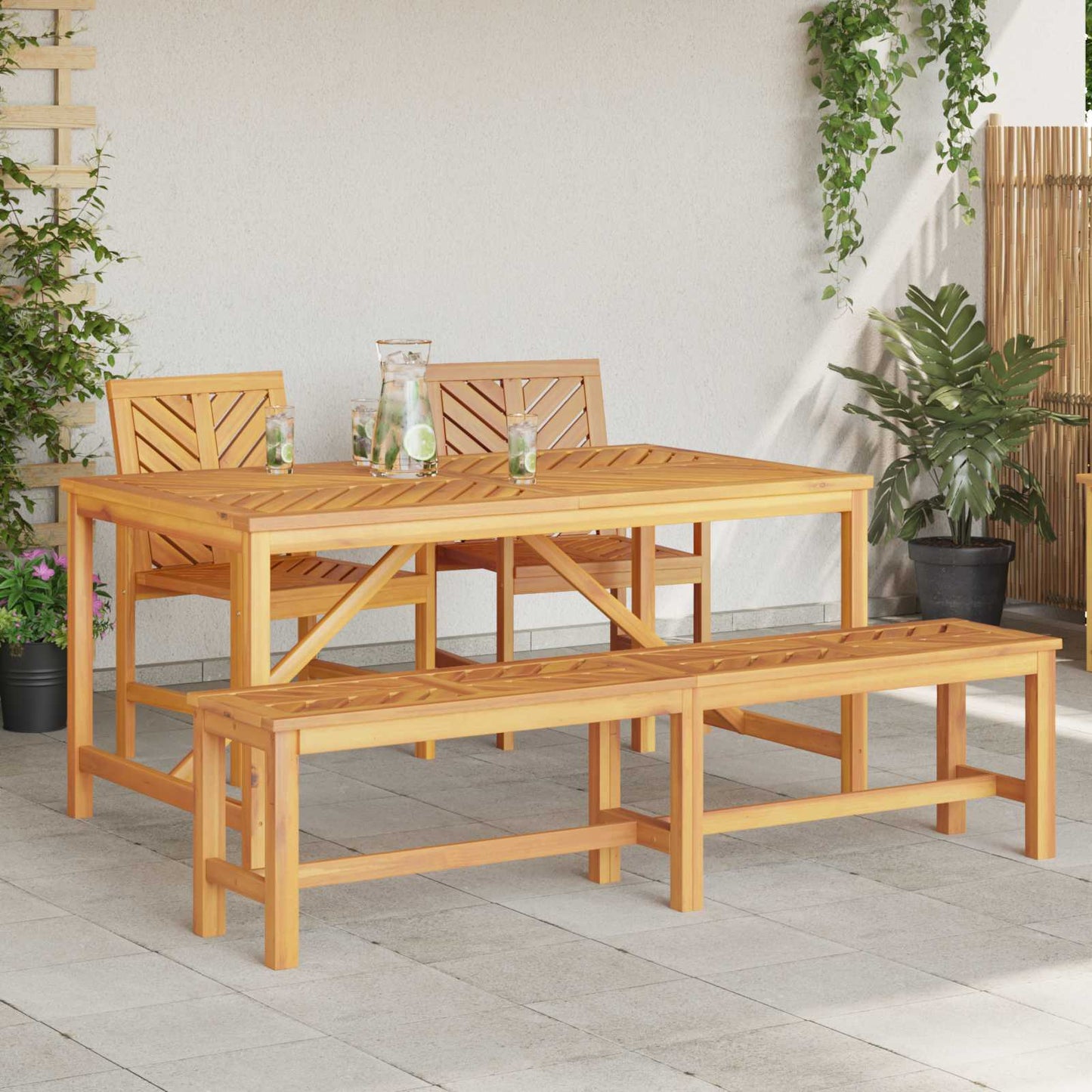 vidaXL Σέτ φαγητού για κήπο 4 pcs Καφέ Στερεό Ξύλο Ακακίας