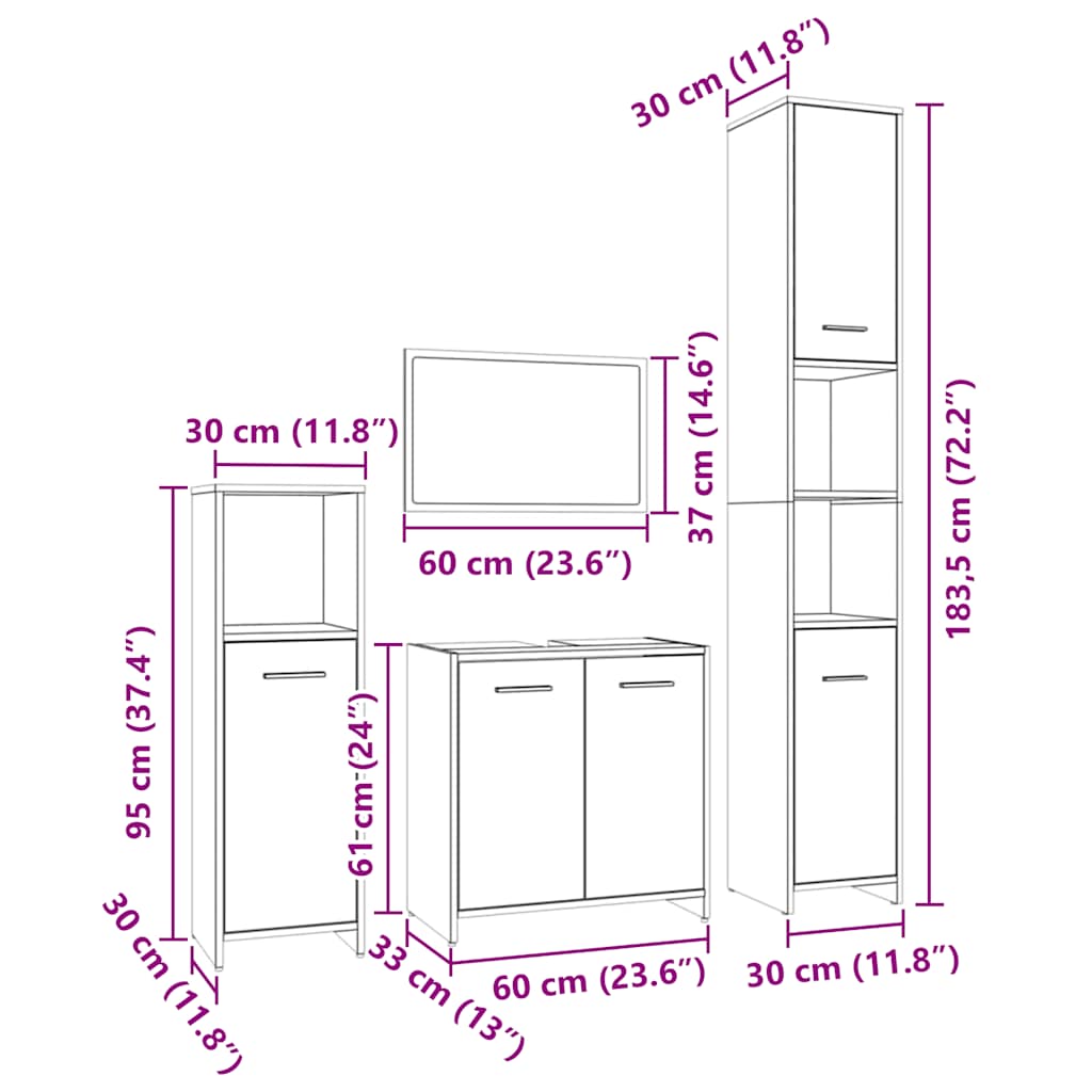 vidaXL Σετ Επίπλων Μπάνιου 4 Τεμαχίων Γκρι Sonoma Επεξεργασμένο Ξύλο