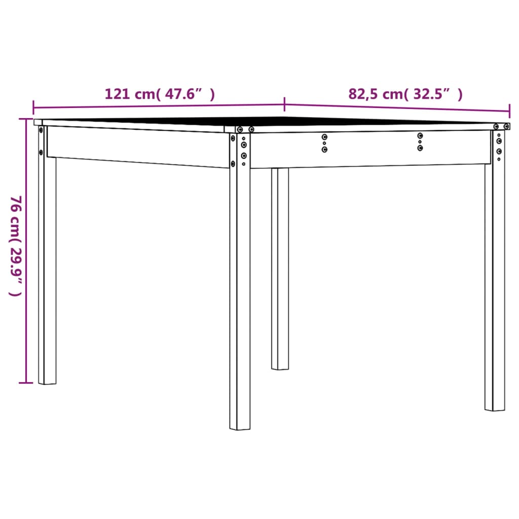 vidaXL Τραπέζι Κήπου 121 x 82,5 x 76 εκ. από Μασίφ Ξύλο Πεύκου