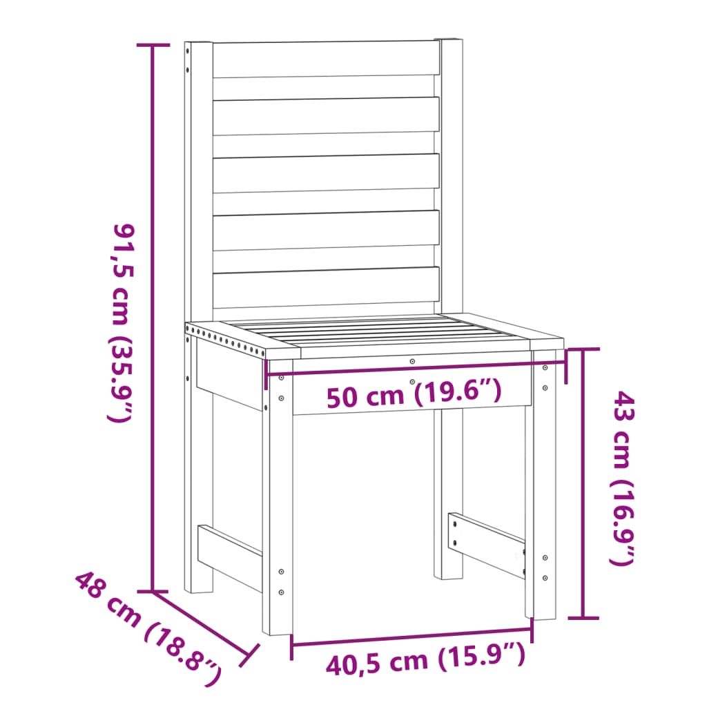 vidaXL Καρέκλες Κήπου 2 τεμ. 50x48x91,5 εκ. Μασίφ Ξύλο Πεύκου