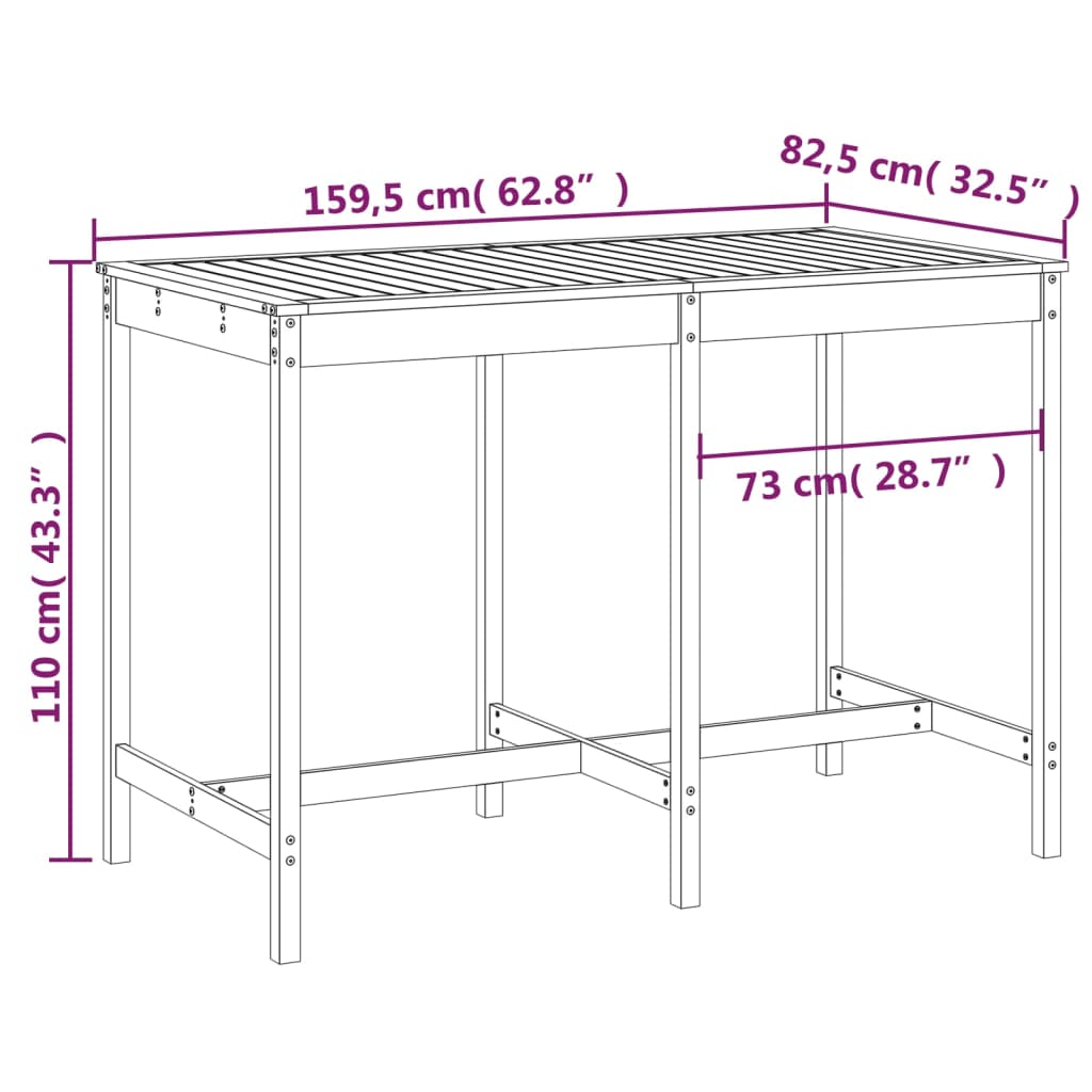 vidaXL Τραπέζι Κήπου Γκρι 159,5x82,5x110 εκ. από Μασίφ Ξύλο Πεύκου