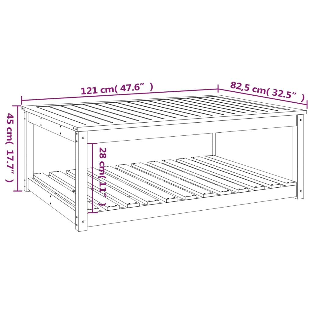vidaXL Τραπέζι Κήπου Λευκό 121x82,5x45 εκ. από Μασίφ Ξύλο Πεύκου