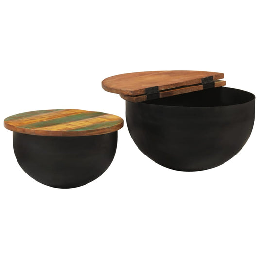 vidaXL Τραπεζάκια Σαλονιού Σετ 2Τεμ. Μαύρα από Μασίφ Ανακυκλωμένο Ξύλο