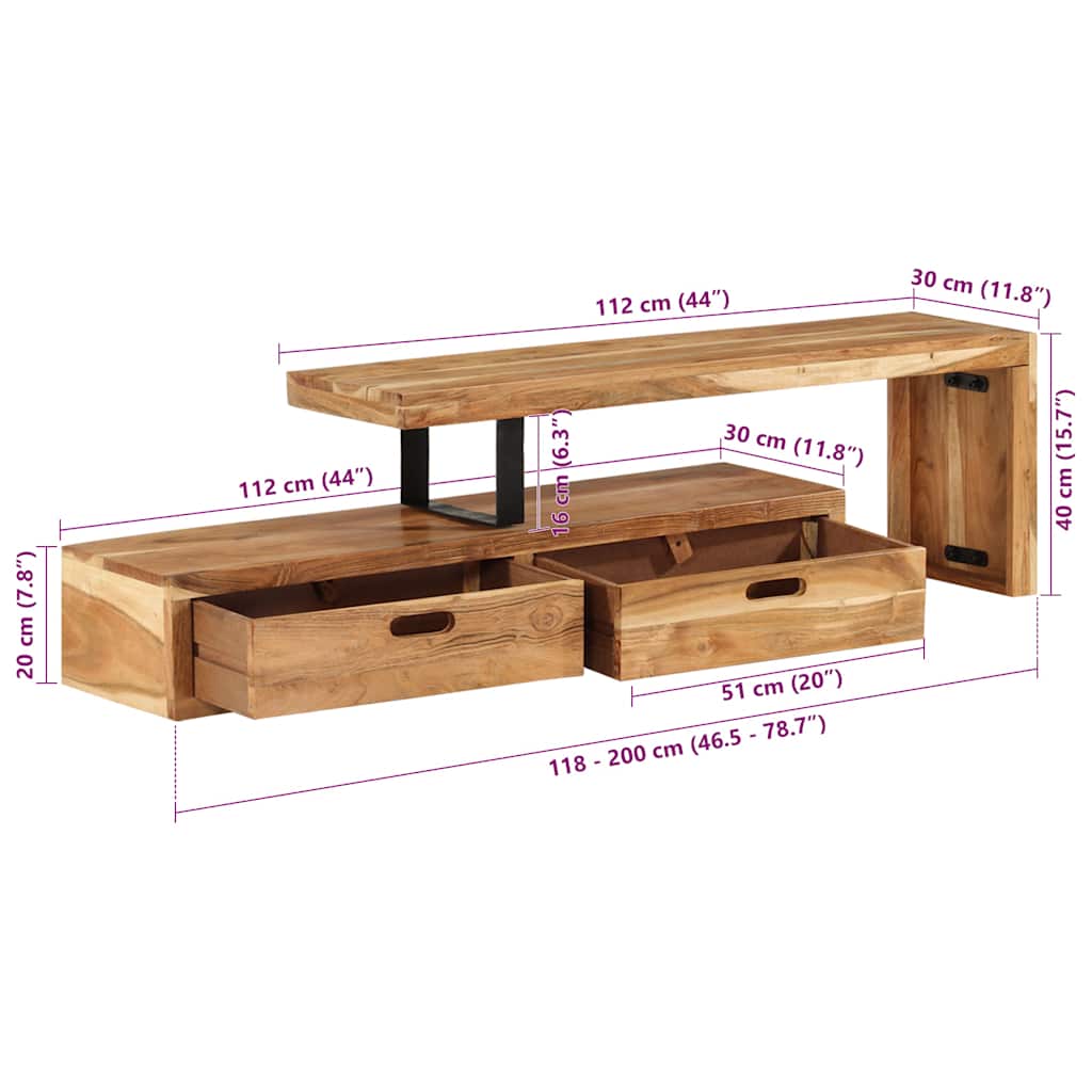 vidaXL Βάση Τηλεόρασης (118-200) x 30x40 εκ. από Μασίφ Ξύλο Ακακίας