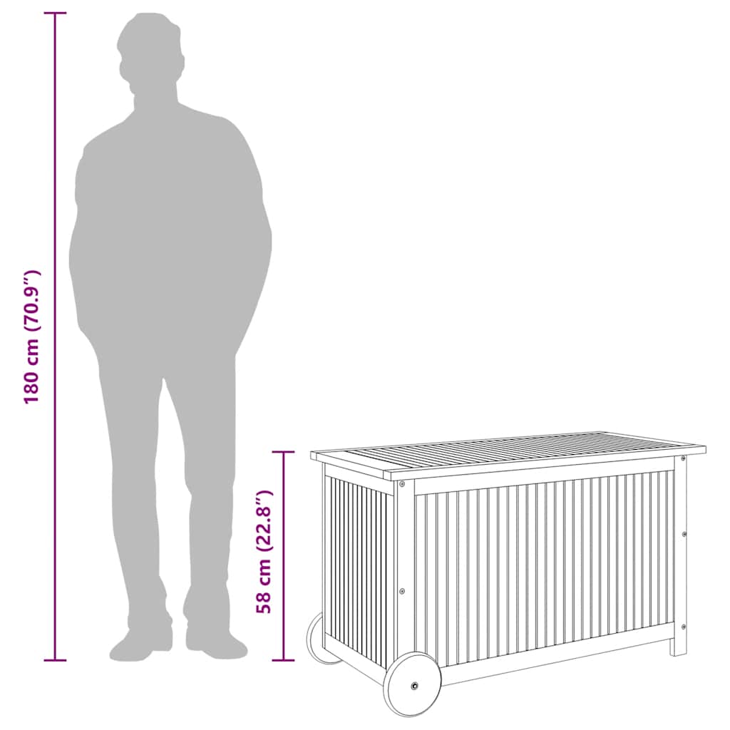 vidaXL Μπαούλο Αποθήκευσης Κήπου με Ρόδες 90x50x58 εκ. Μασίφ Ακακία