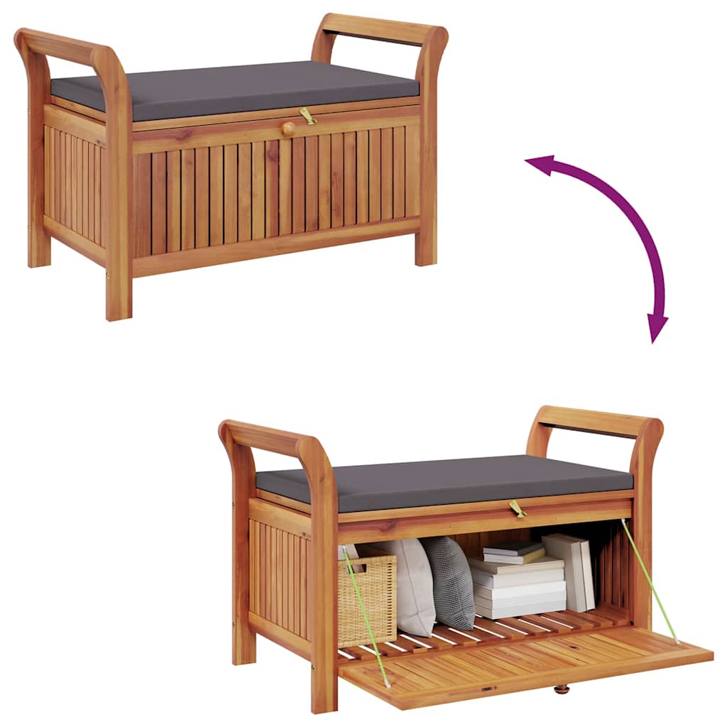 vidaXL Πάγκος Αποθήκευσης Κήπου 91 εκ. Μασίφ Ξύλο Ακακίας + Μαξιλάρι
