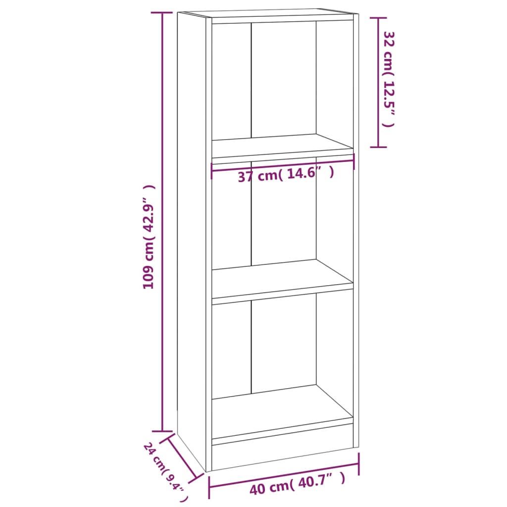 vidaXL Βιβλιοθήκη με 3 Ράφια Γκρι Sonoma 40x24x109 εκ. Επεξεργ. Ξύλο