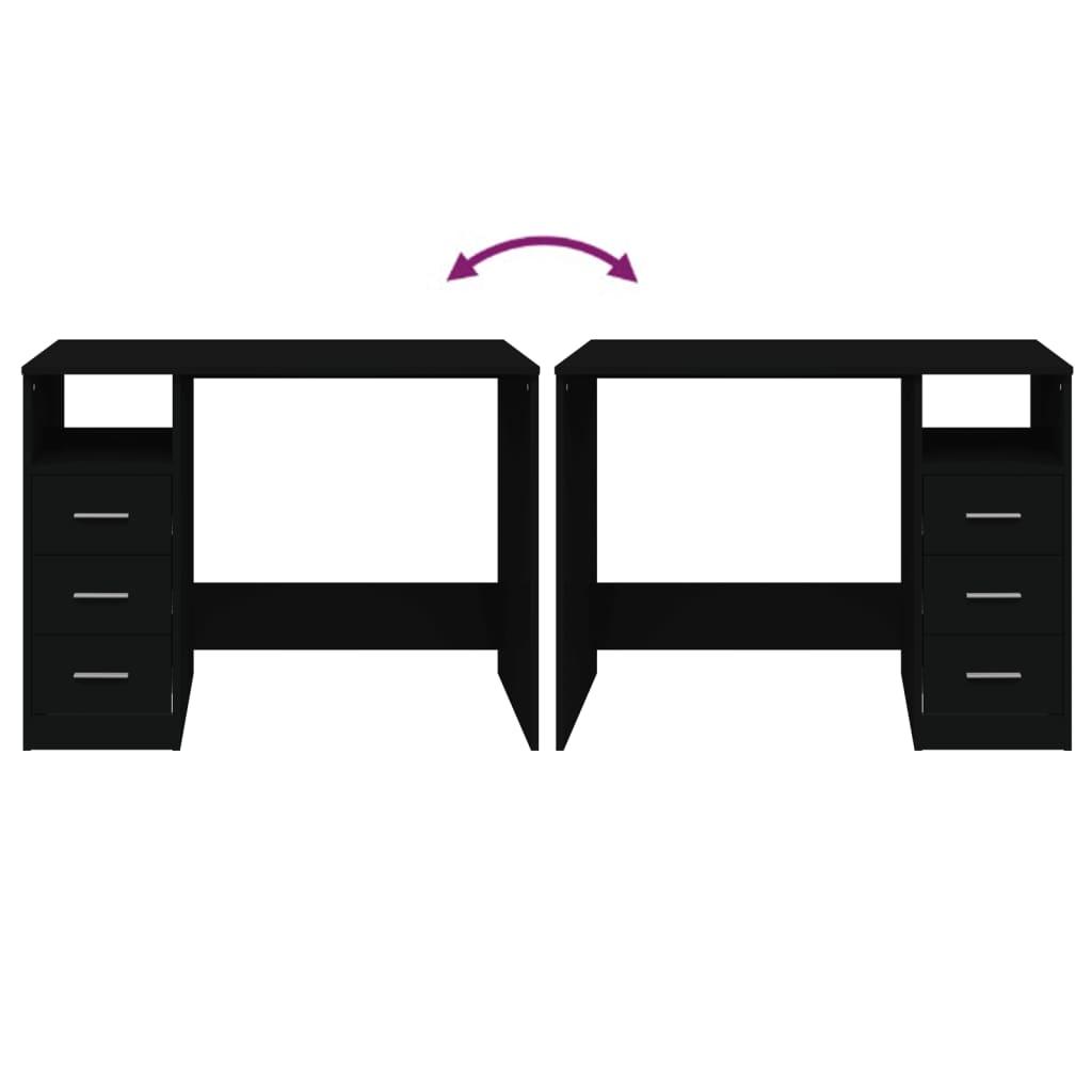 vidaXL Γραφείο με Συρτάρια Μαύρο 102x50x76 εκ. από Επεξεργασμένο Ξύλο