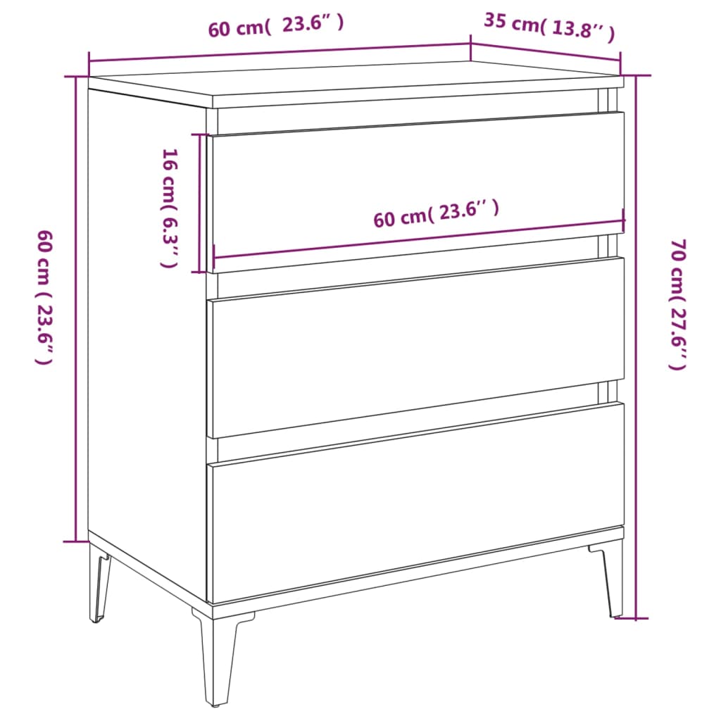 vidaXL Συρταριέρα Sonoma Δρυς 60x35x70 εκ. Επεξεργασμένο Ξύλο