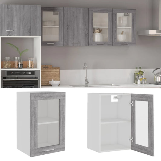 vidaXL Κρεμαστό Γυάλινο Ντουλάπι "Lyon" Γκρι Sonoma 40x31x60 εκ. από Τεχνητό Ξύλο