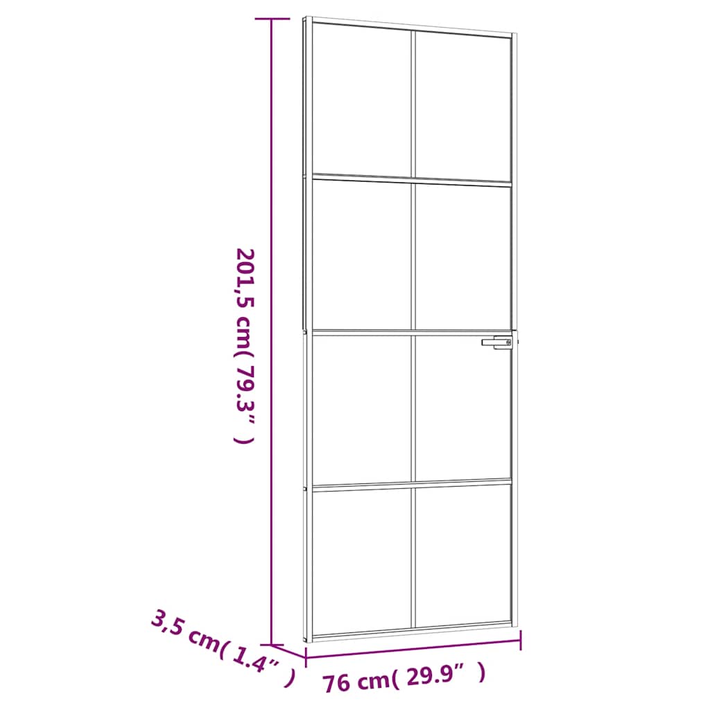vidaXL Εσωτερική Πόρτα Λευκή 76x201,5 εκ. Ψημένο Γυαλί&Λεπτό Αλουμίνιο