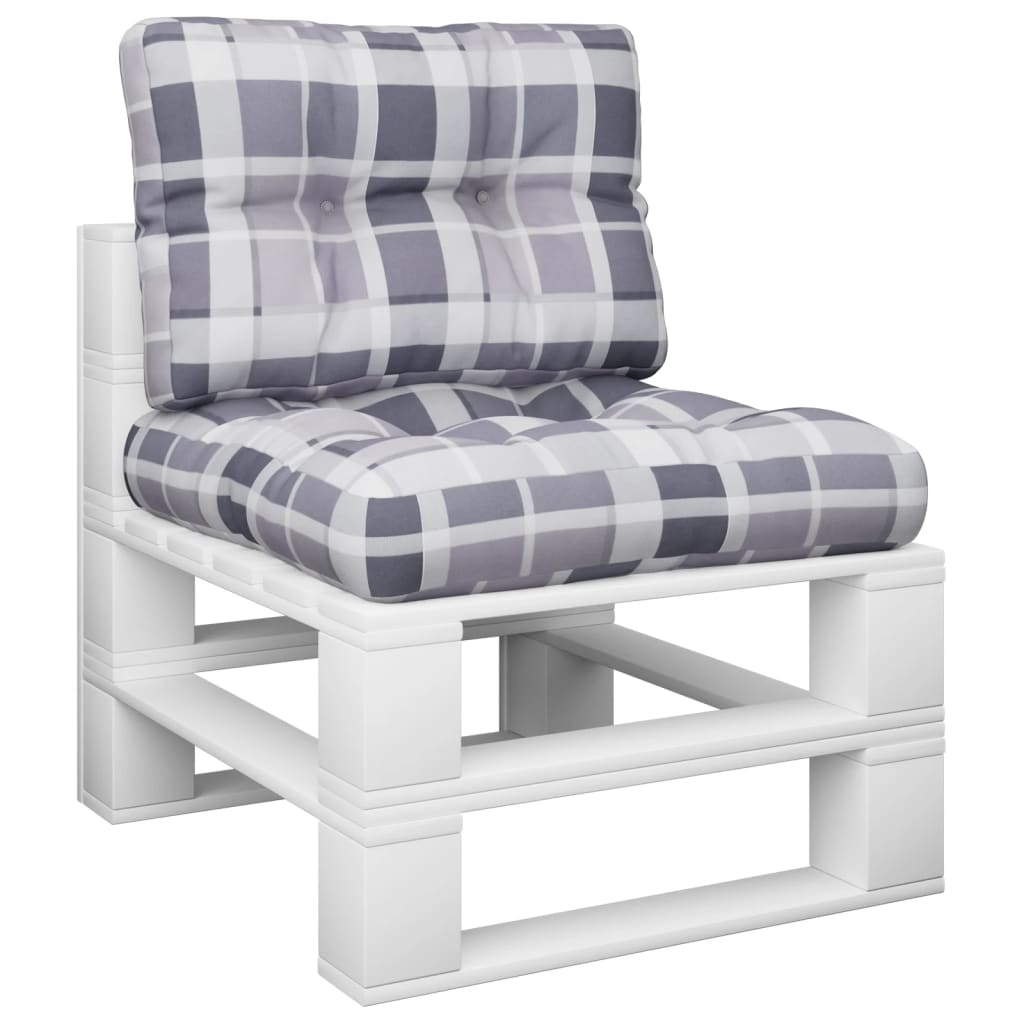 vidaXL Μαξιλάρια Παλέτας 2 τεμ. Γκρι Καρό Υφασμάτινα