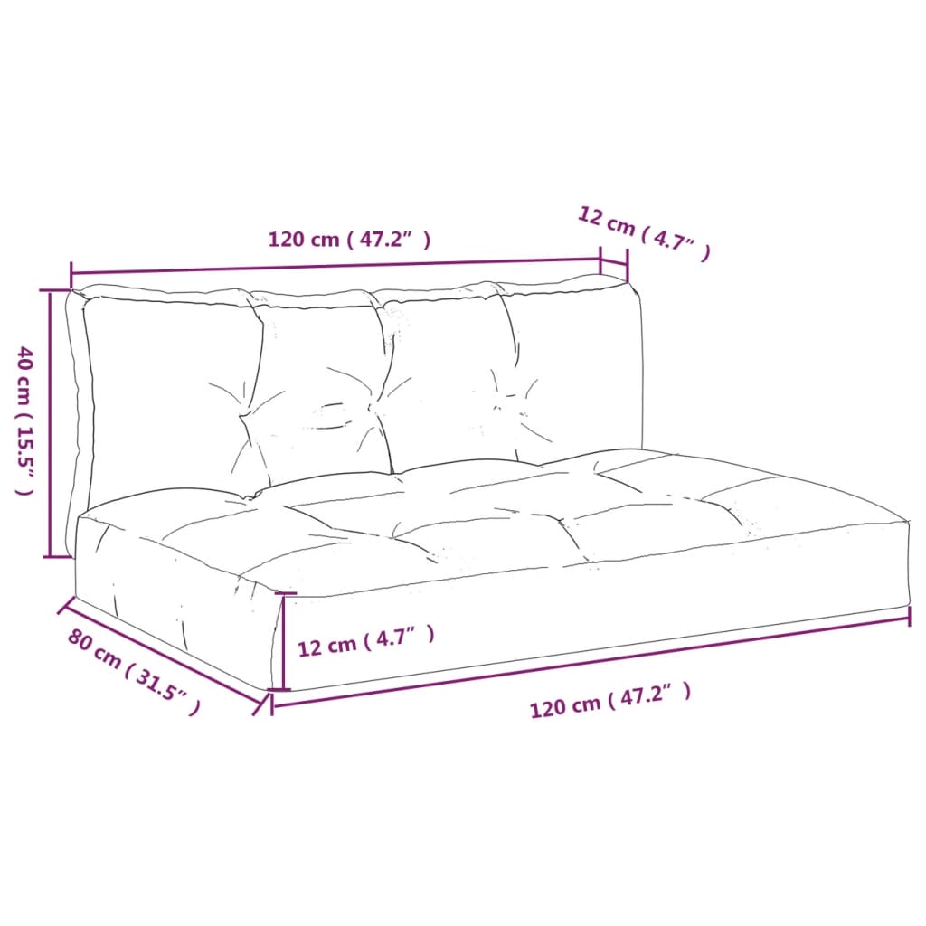 vidaXL Μαξιλάρια Παλέτας 2 τεμ. Μαύρο Καρό Υφασμάτινα